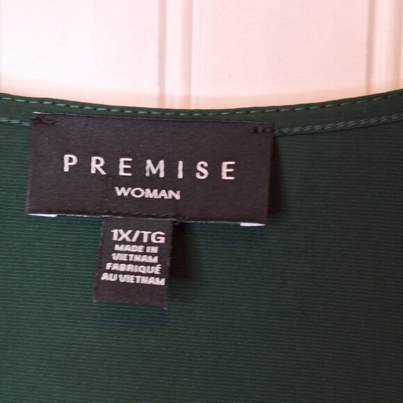 Premise Womens Tunic Top Size 1X Green Long Sleeve Studded‎ Zipper Front Stretch - Picture 7 of 13
